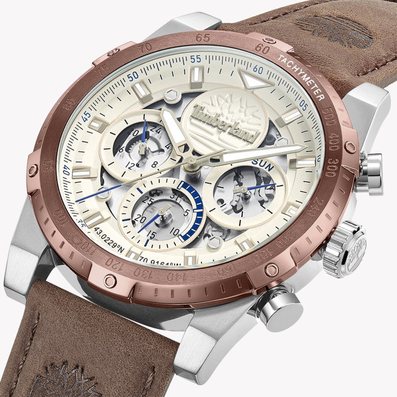 TIMBERLAND BOLD UTILITY - RUGGED ADVENTURE MEN'S WATCH with Brown Leather Band & Beige Dial-i-Watch-5