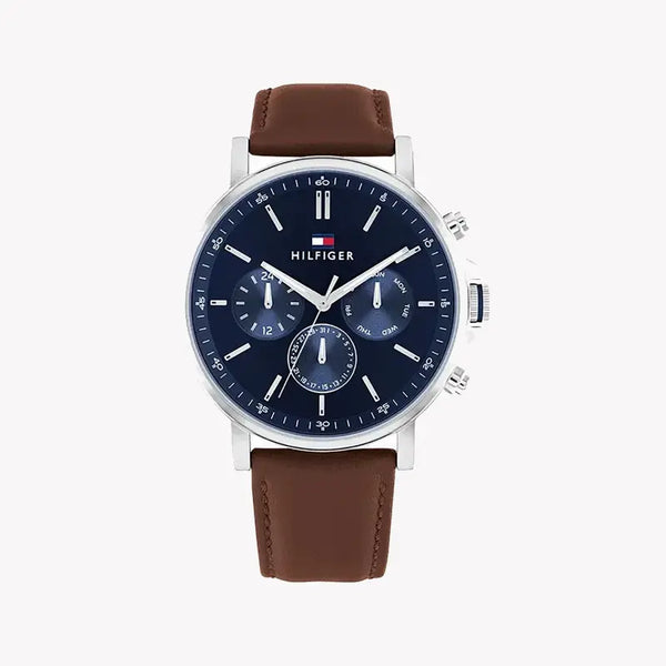Tommy Hilfiger Men's Silver Stainless Steel, Brown Leather | 1692198 by i-watch