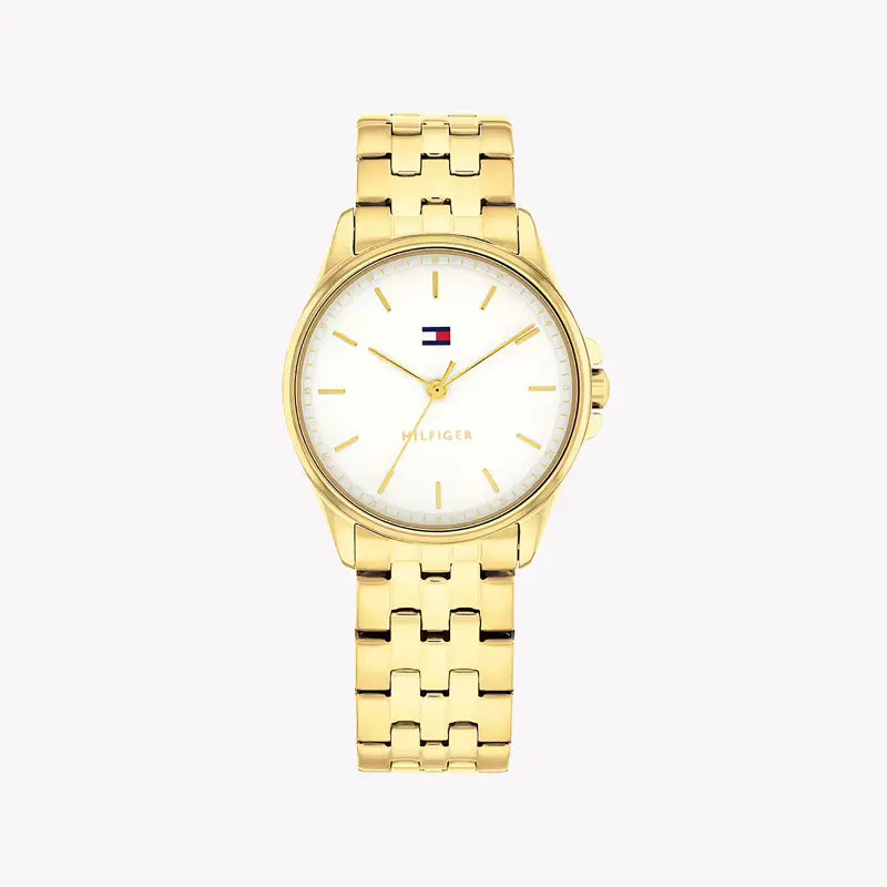 Tommy Hilfiger Women's Gold Watch, White Dial | 1697248