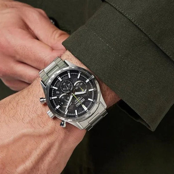 Seiko Men's Silver Watch, Black Dial | Ssb413p1 by i-watch