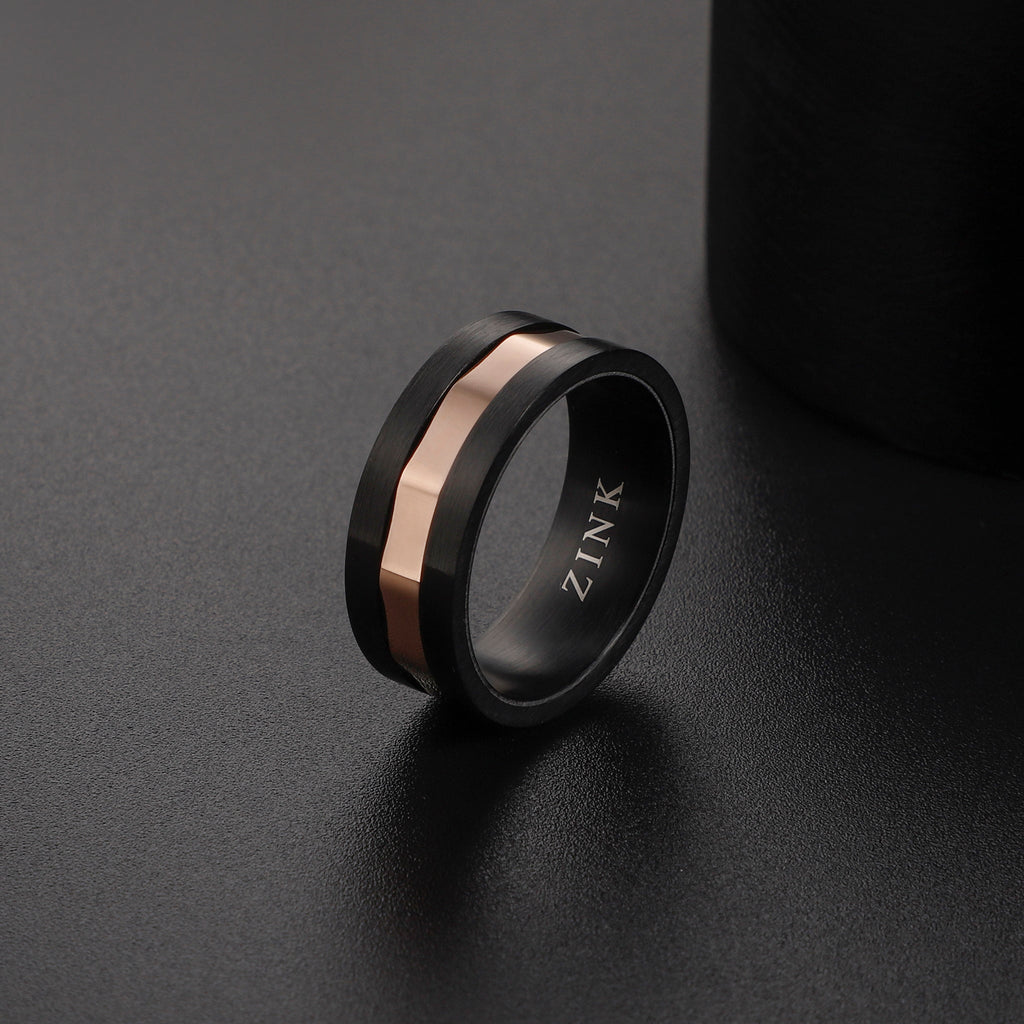 Zink Men's Stainless Steel Black & Rose Gold Ring | Zjrg037rg