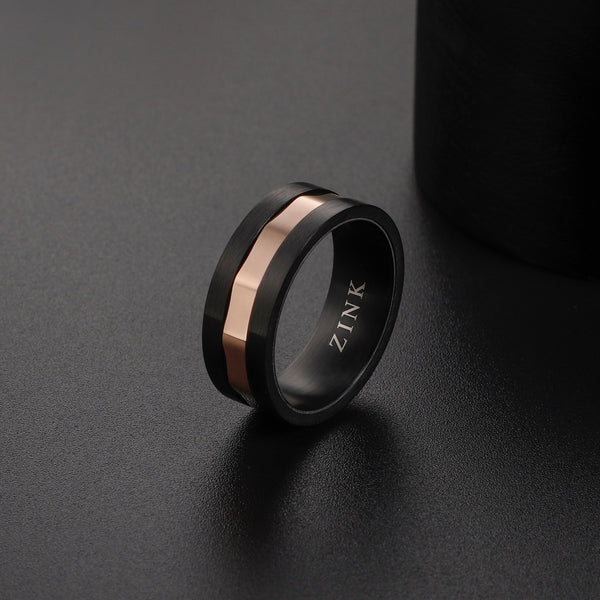 Zink Men's Stainless Steel Black & Rose Gold Ring | Zjrg037rg