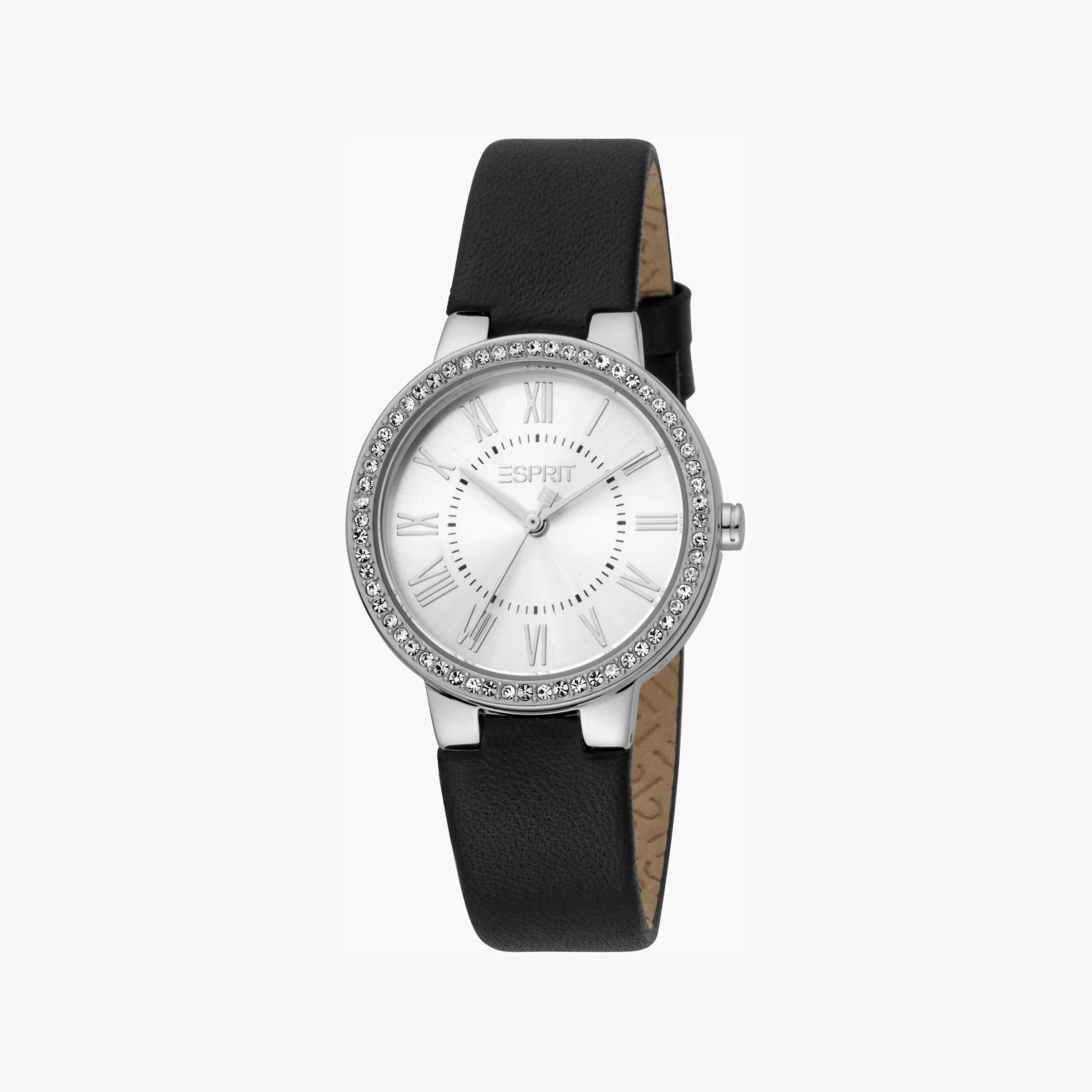 ESPRIT Women's Watch with Silver Stainless Steel Case and Black Leather Band