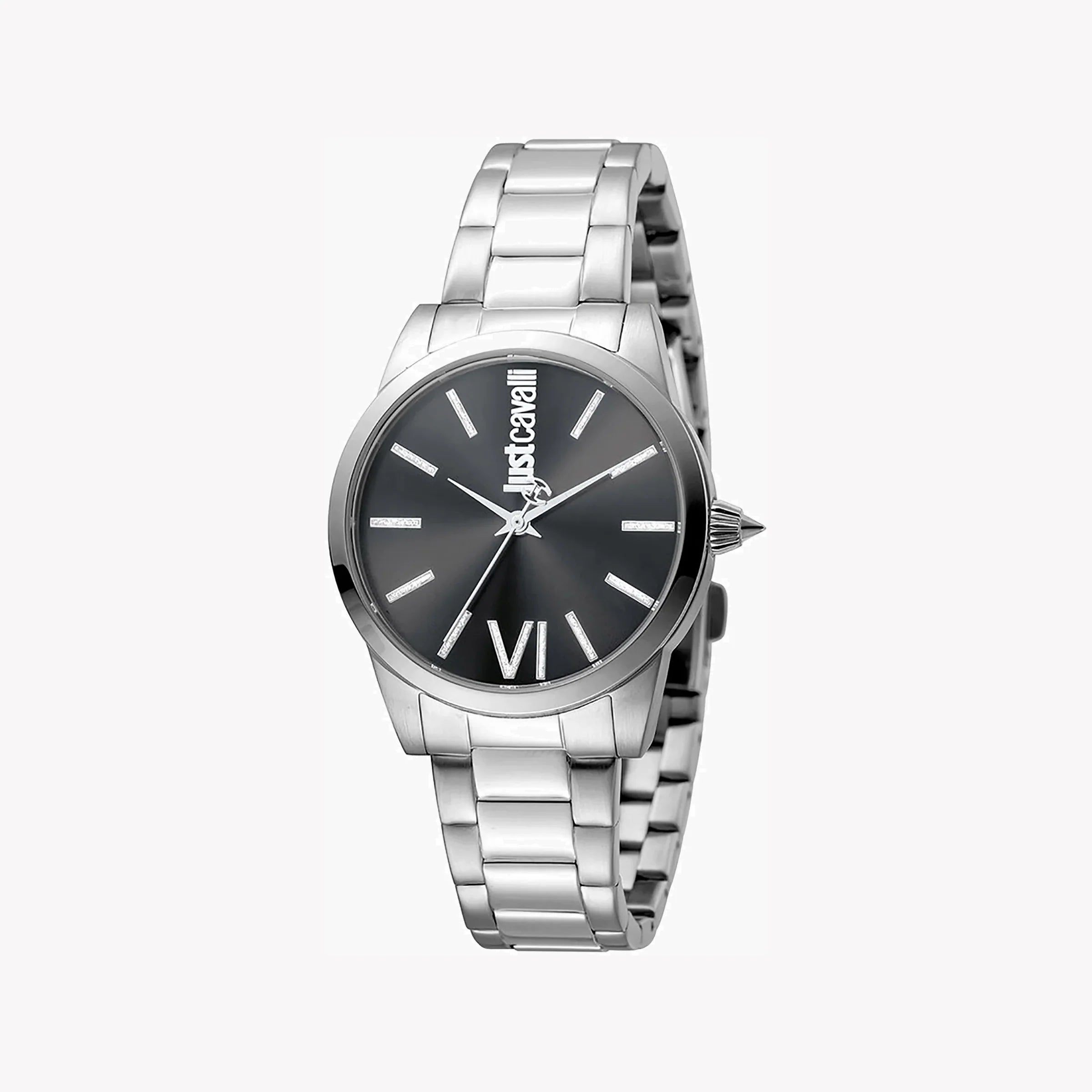 JUST CAVALLI JC1L010M0075 - ELEGANT SILVER STAINLESS STEEL MEN'S WATCH WITH BLACK DIAL