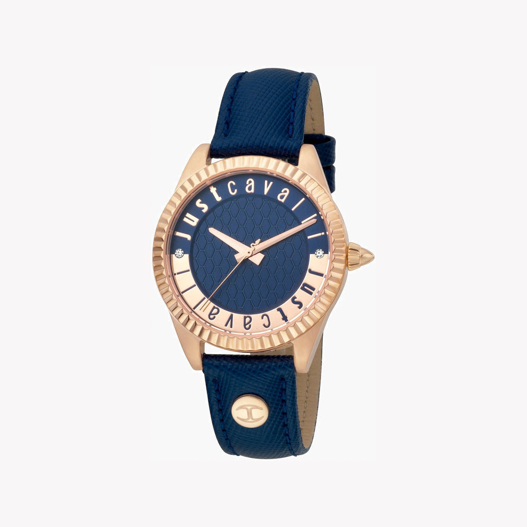 JUST CAVALLI Women's Watch with Rose Gold Stainless Steel Case and Blue Leather Band-i-Watch-2