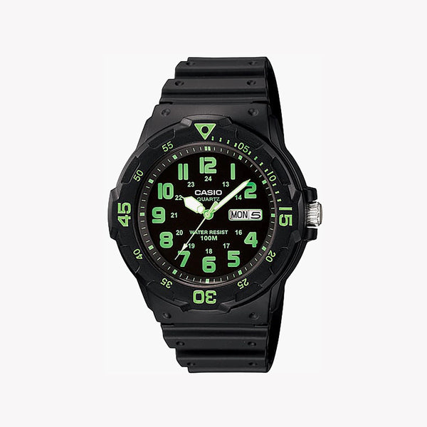 Casio Men's Black Resin Watch, Green Dial | Mrw-200h-3bvdf by i-watch