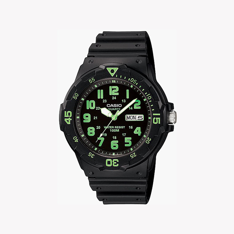 Casio Men's Black Resin Watch, Green Dial | Mrw-200h-3bvdf by i-watch