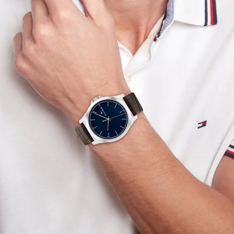 Tommy Hilfiger Men's Silver Watch, Dark Blue Dial | 1710549