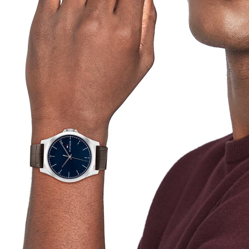 Tommy Hilfiger Men's Silver Watch, Dark Blue Dial | 1710549