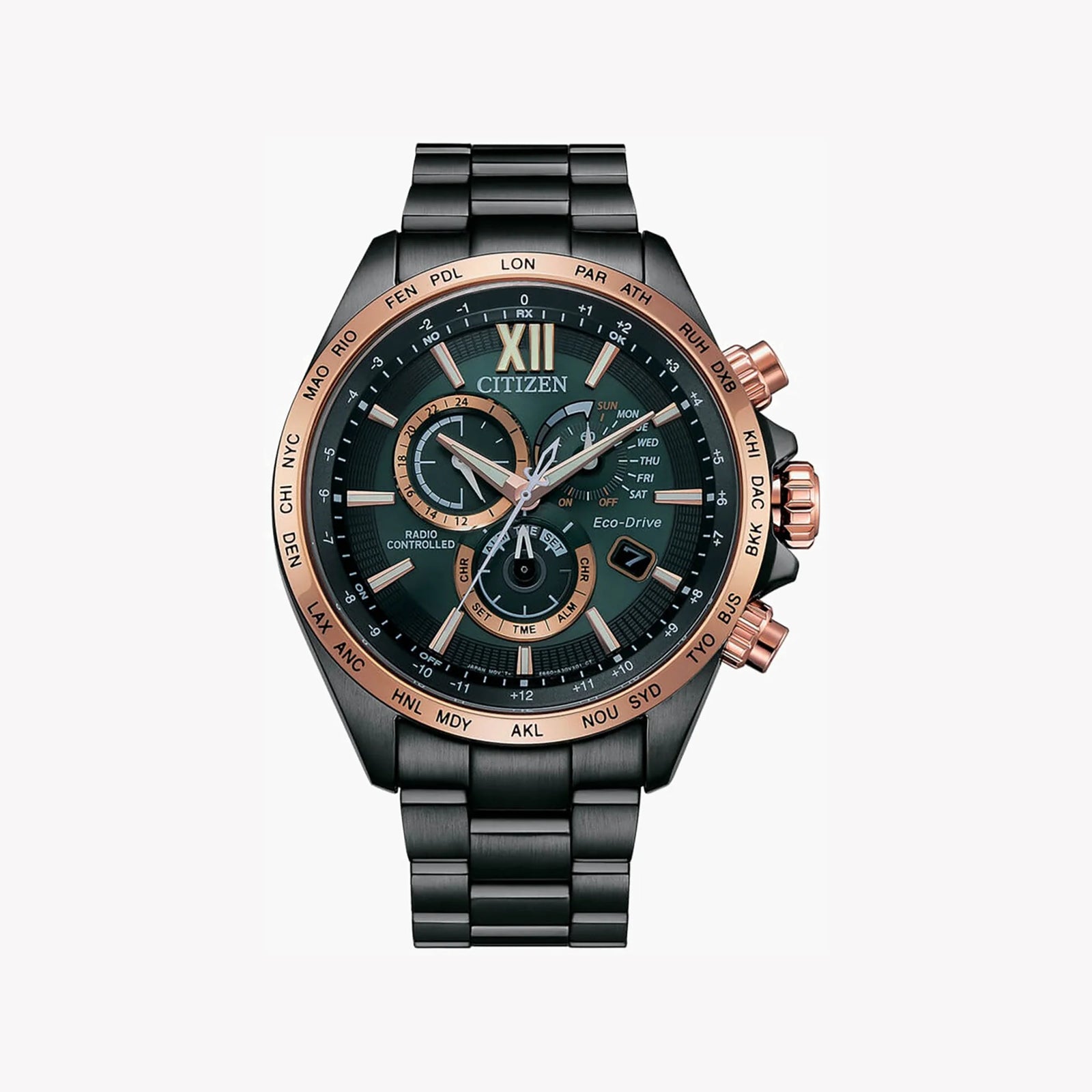 Citizen Eco-Drive Cb5956-89x - Powerful Black Stainless Steel Men's Watch With Green Dial by i-watch