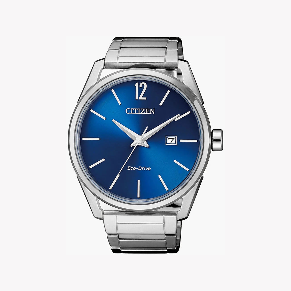 CITIZEN Eco-Drive BM7411-83L - MODERN MAN'S STYLISH TIMEPIECE with BLUE DIAL & SILVER BRACELET