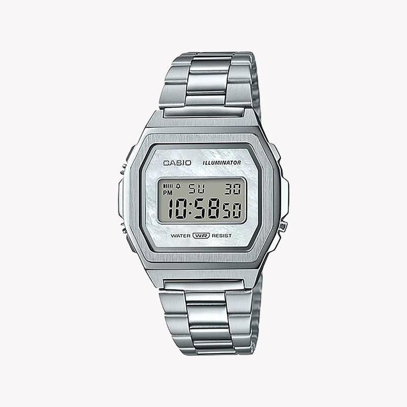 Casio Unisex Stainless Steel Watch, Mother Of Pearl Dial | A1000d Casio Unisex Stainless Steel Watch, Mother Of Pearl Dial | A1000d
