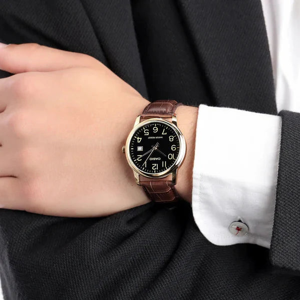 Timeless Elegance Men's Gold Leather Watch, 38mm | Mtp-V001gl-1budf by i-watch