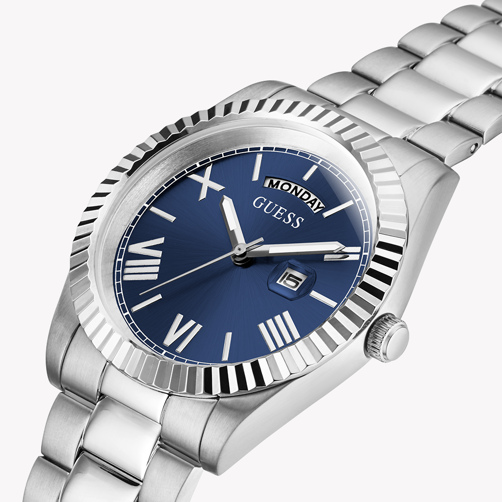 GUESS GW0265G7 - BOLD ELEGANCE SERIES Men's Watch with Silver Stainless Steel Band and Vibrant Blue Dial-i-Watch-4