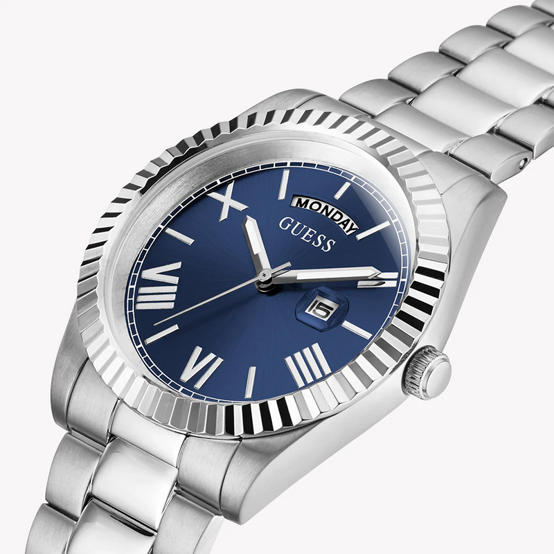 Guess Men's Silver Stainless Steel Watch, Blue Dial | Gw0265g7 by i-watch