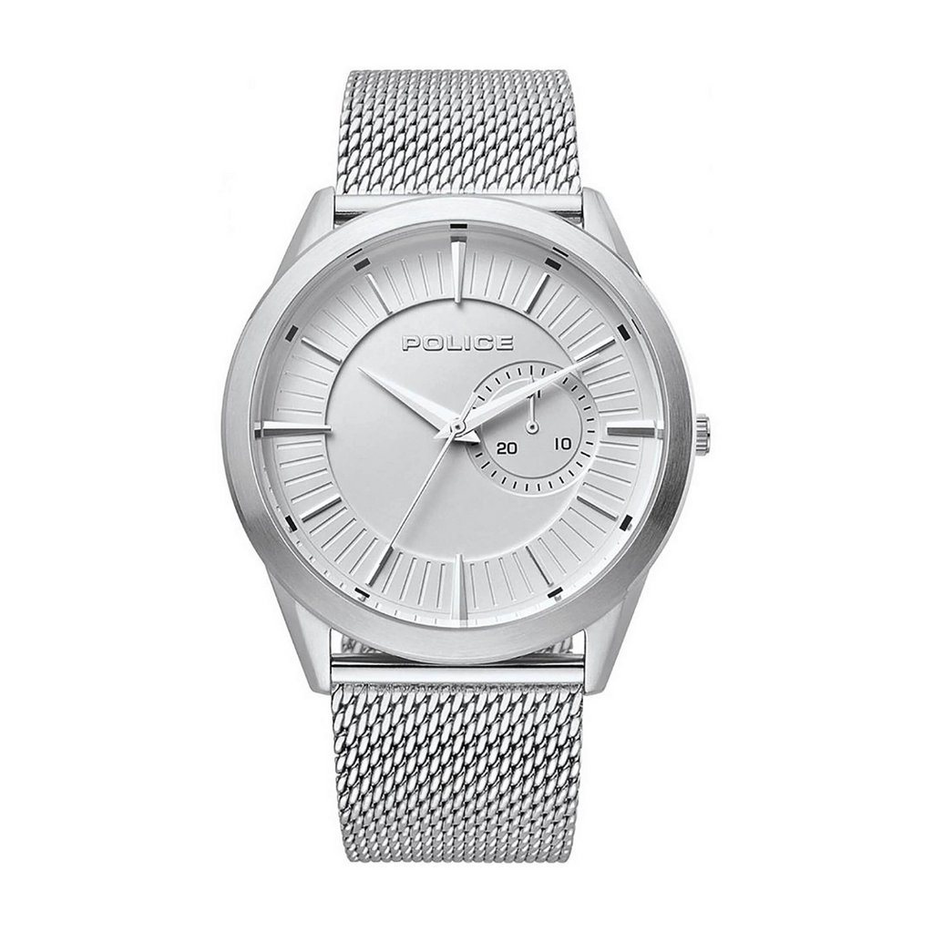 POLICE SILVER STAINLESS STEEL MEN'S WATCH - ELEGANT TIMEPIECE WITH 44MM DIAL