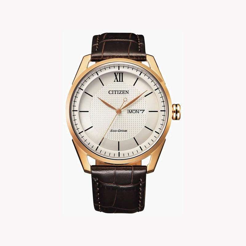 Citizen Aw0082-19a - Elegantly Timeless Men's Eco-Drive Watch In Gold & Brown by i-watch