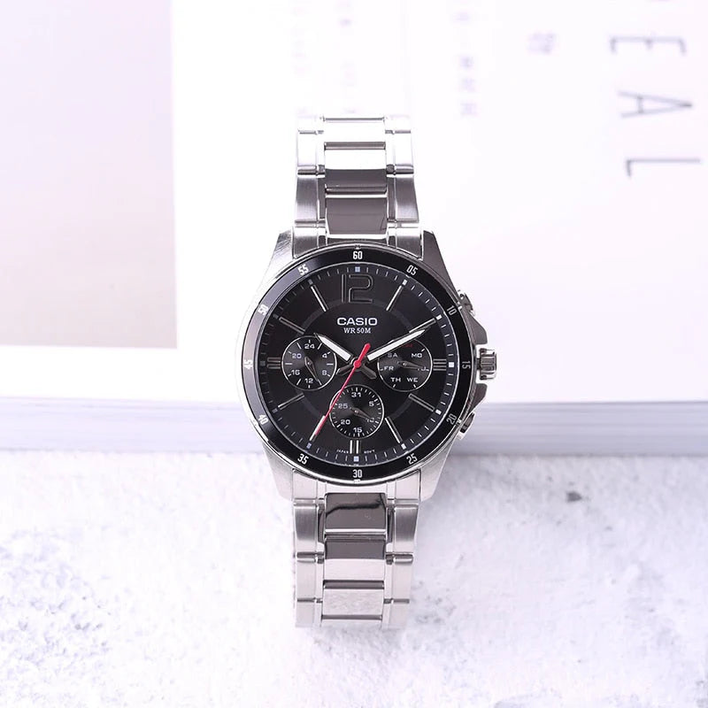 Timeless Elegance Men's Stainless Steel, Black Leather | Mtp-1375l-7avdf by i-watch