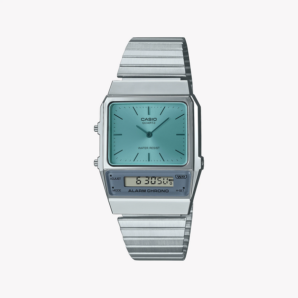 Casio Aq-800ec-2adf Vintage Charm - Retro Dual Dial Unisex Watch With Blue Dial And Silver Stainless Steel Band by i-watch