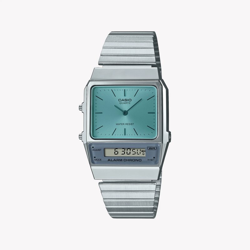 Casio Aq-800ec-2adf Vintage Charm - Retro Dual Dial Unisex Watch With Blue Dial And Silver Stainless Steel Band by i-watch