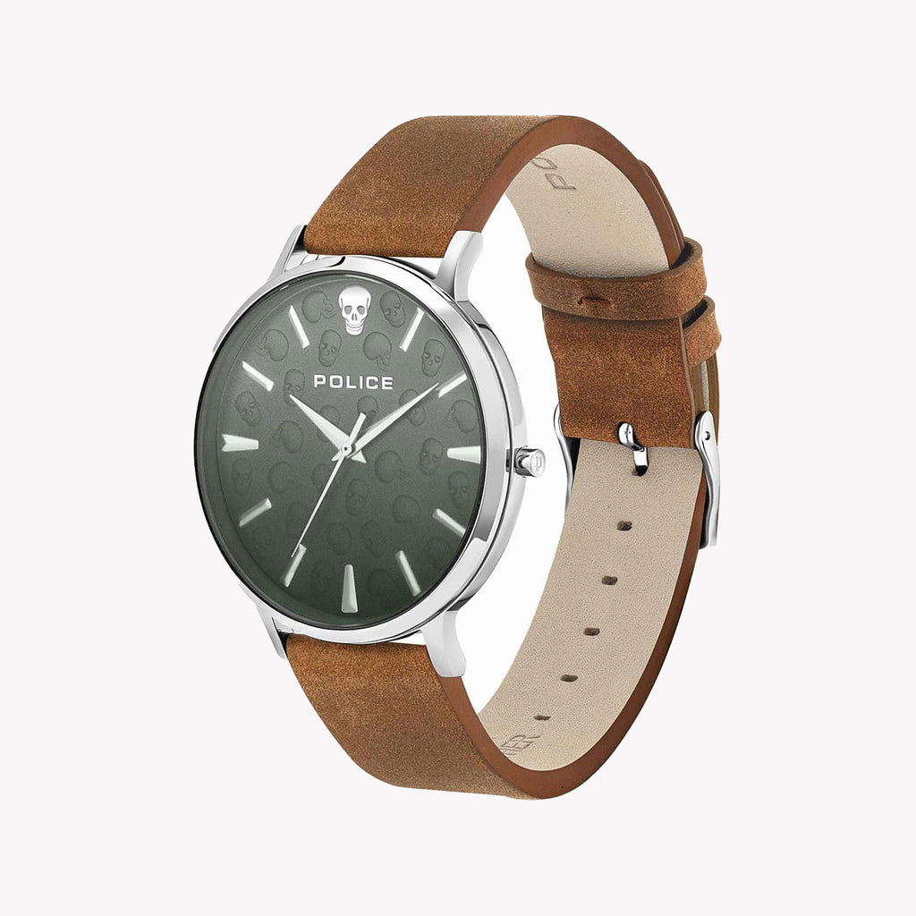 POLICE PL.16023JS_13 ELEGANTLY VERSATILE - MEN'S TIMEPIECE WITH SILVER CASE & BROWN LEATHER STRAP