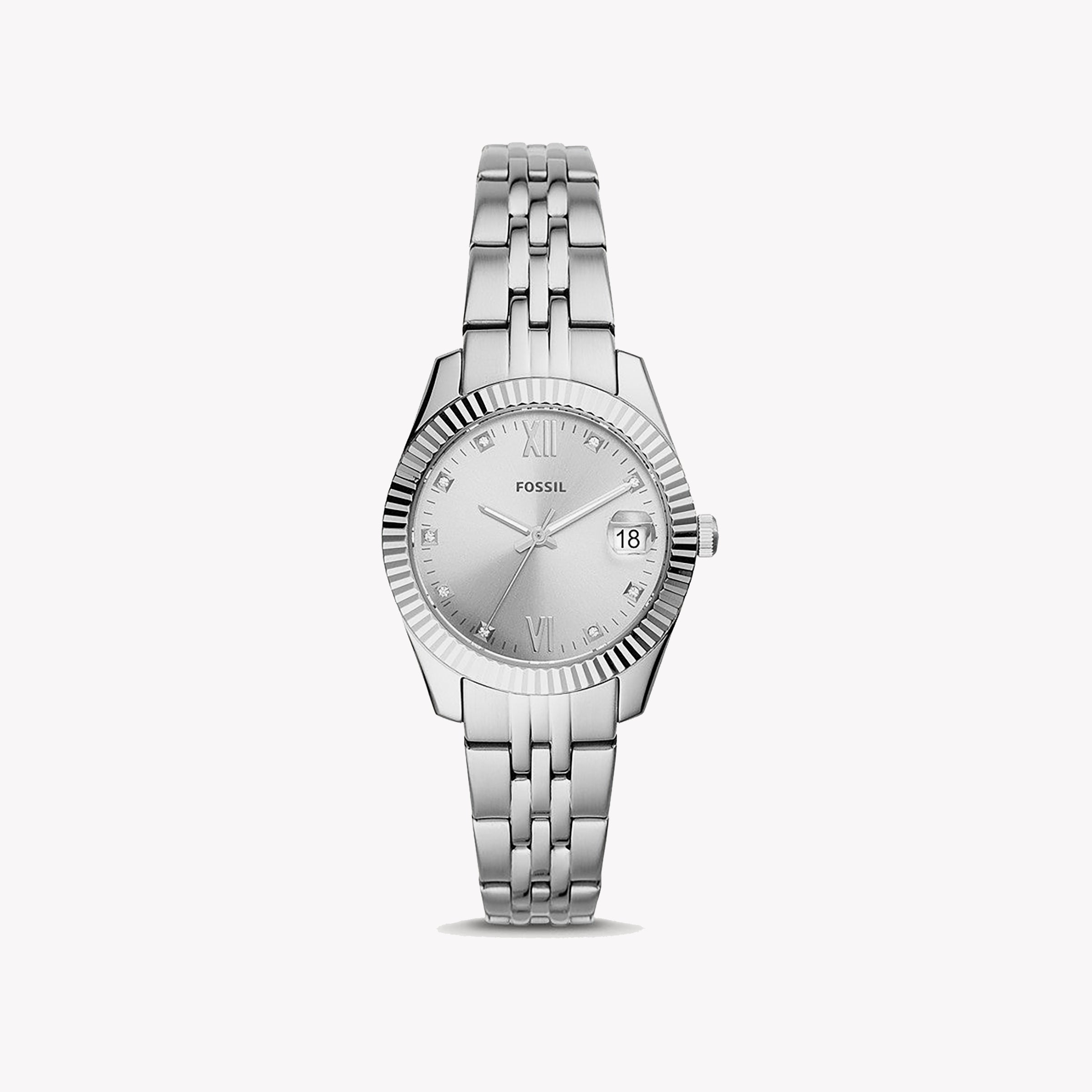 FOSSIL ES4897 ELEGANT TIMEPIECE - SILVER STAINLESS STEEL WOMEN'S WATCH with Chic White Dial