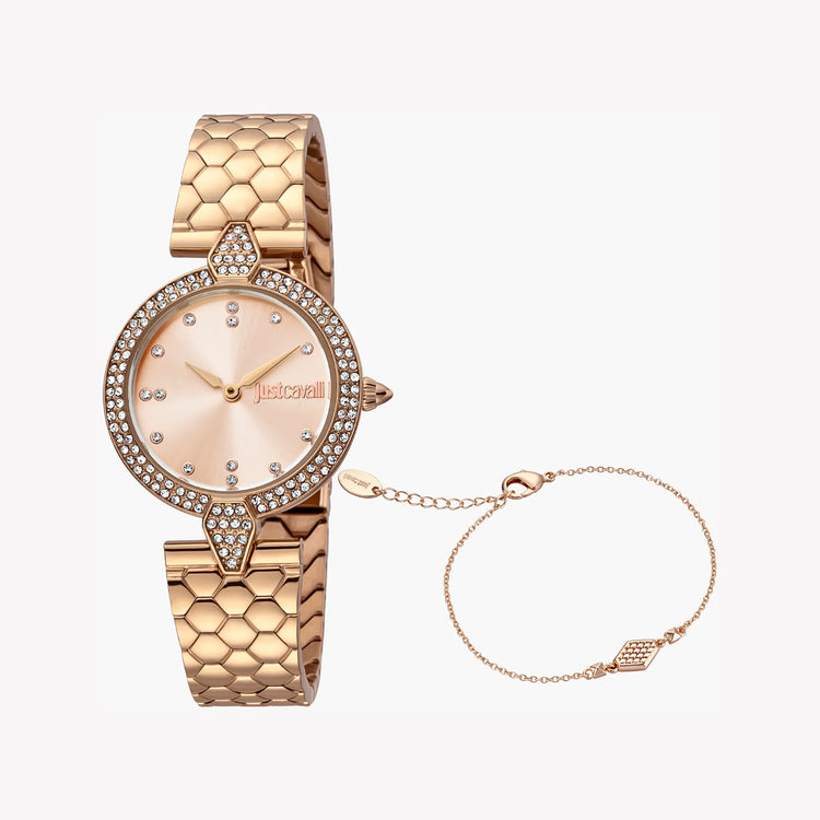 JUST CAVALLI Women's Watch with Rose Gold Stainless Steel Case and Rose Gold Stainless Steel Band