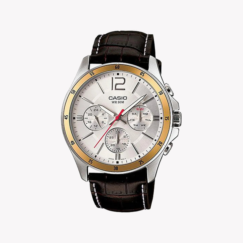 SEIKO MTP-1374L-7AVDF - TIMELESS ELEGANCE MEN'S WATCH WITH LEATHER STRAP & MULTIFUNCTIONALITY