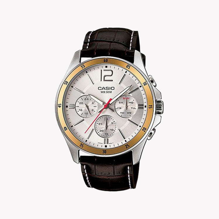 Timeless Elegance Men's Stainless Steel, Leather Strap | MTP-1374L-7AVDF
