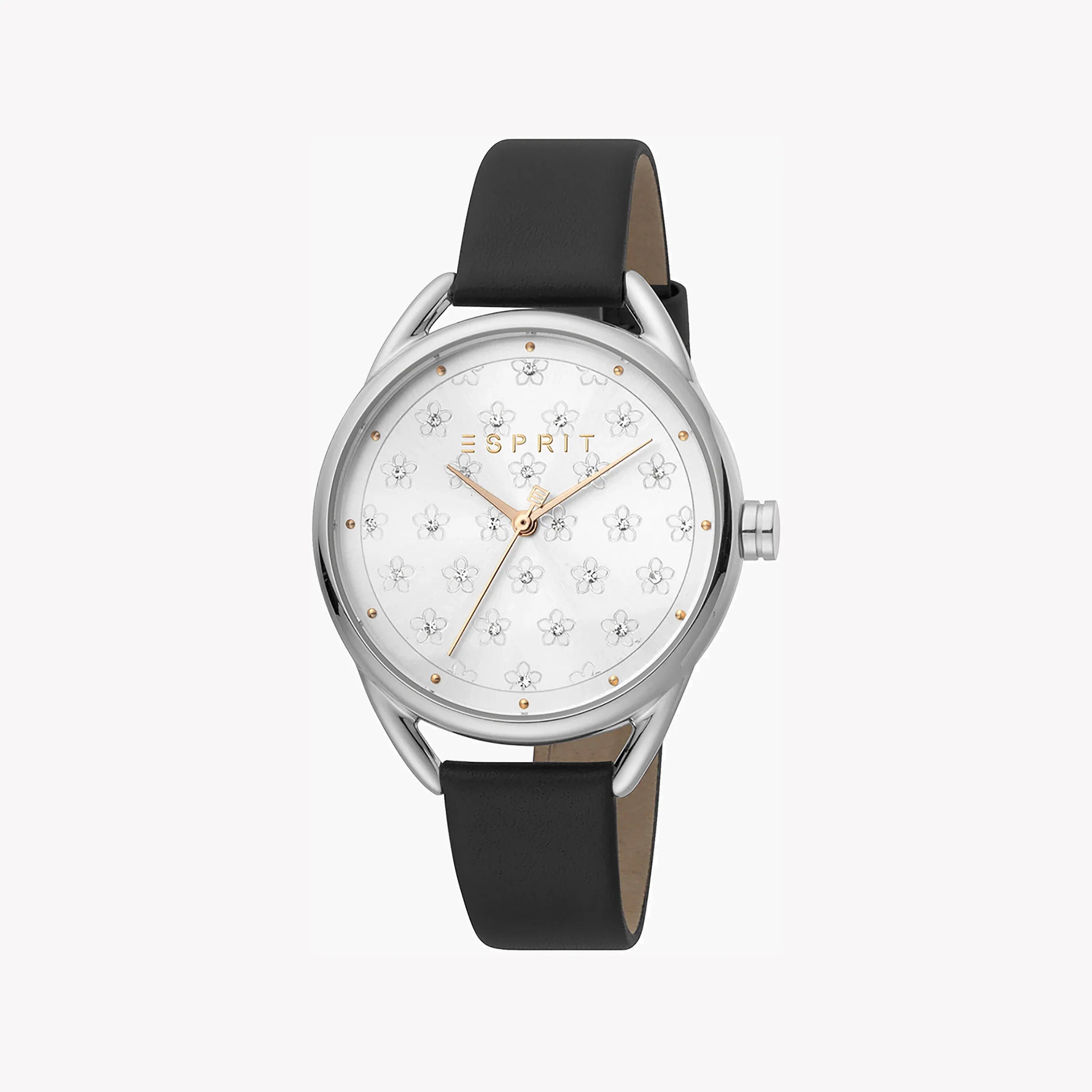 ESPRIT Women's Watch with Silver Stainless Steel Case and Black Leather Band