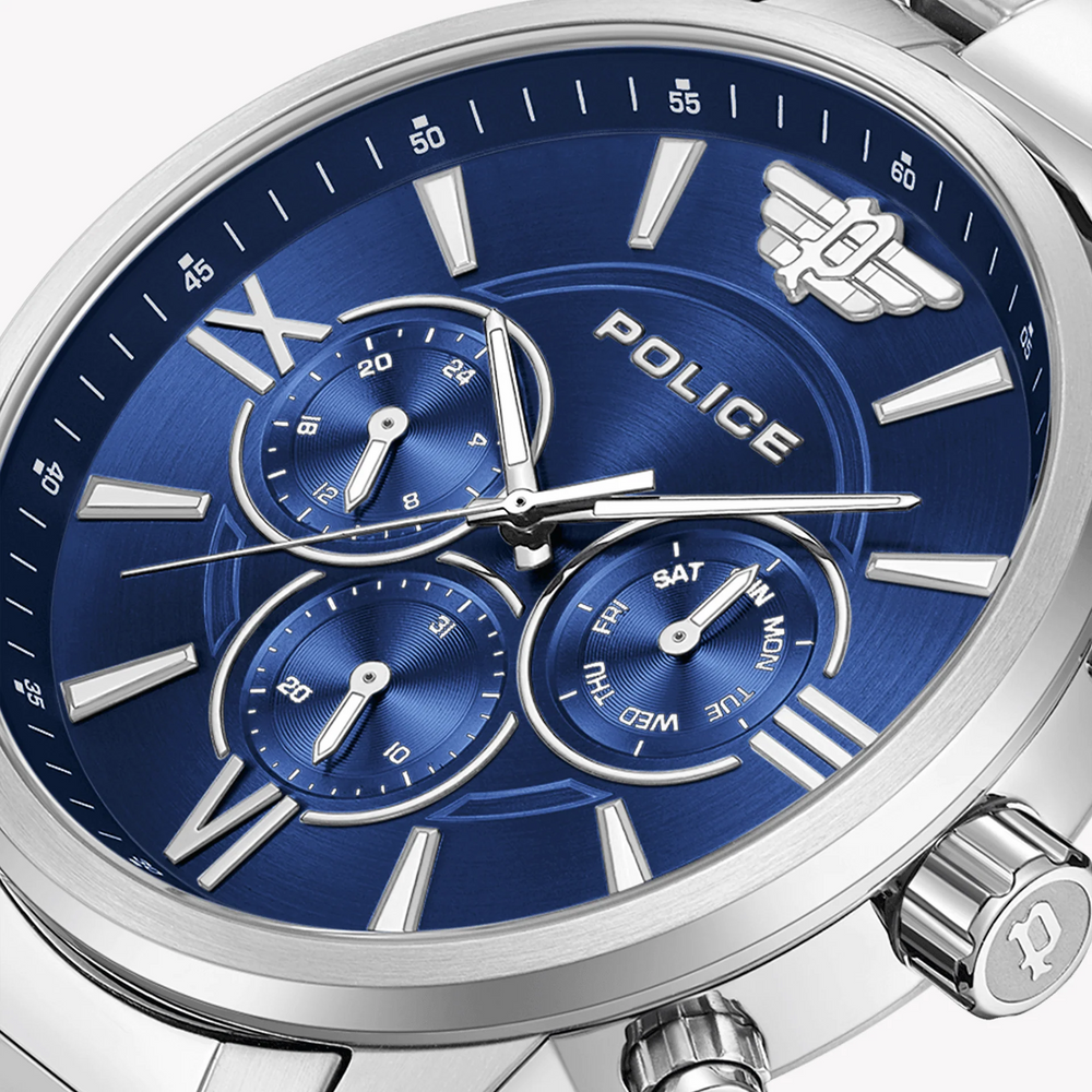 Police Unisex Silver Stainless Steel Watch, Blue Dial | Pewjk0004404 by i-watch