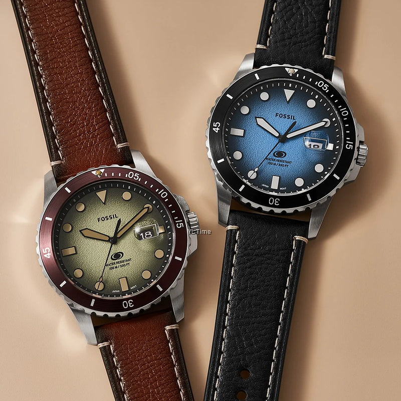 Fossil Men's Silver & Brown Leather Watch, Green Dial | Fs5961 by i-watch