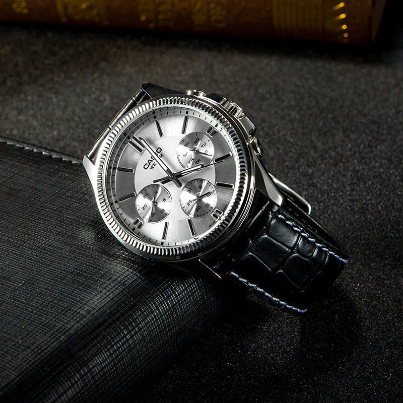 Timeless Elegance Men's Stainless Steel, Black Leather | Mtp-1375l-7avdf by i-watch