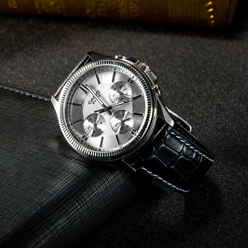 Timeless Elegance Men's Stainless Steel, Black Leather | Mtp-1375l-7avdf