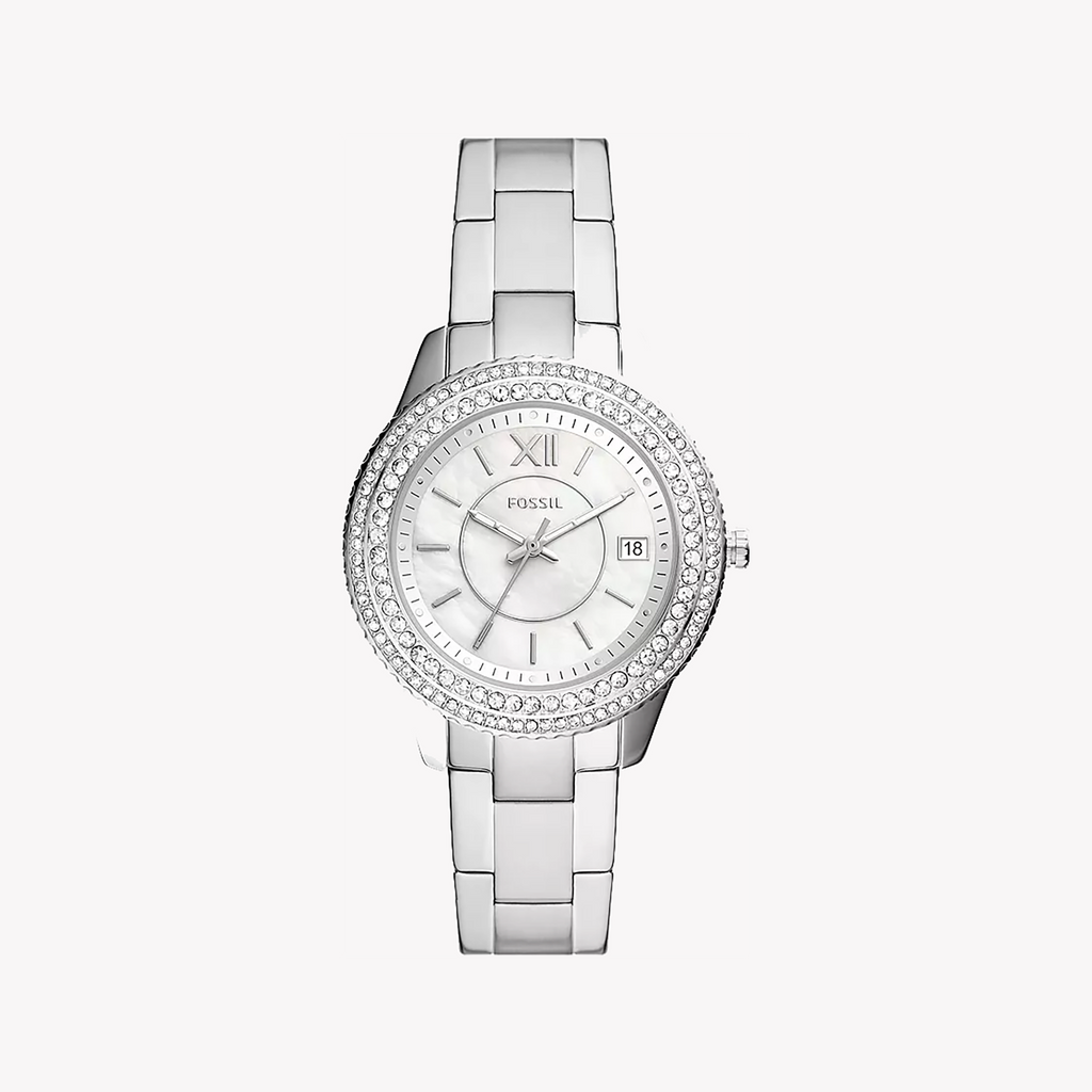FOSSIL ES5130 ELEGANT SILVERTIME - MODERN WOMEN'S WATCH WITH CHIC WHITE DIAL & STAINLESS STEEL BAND