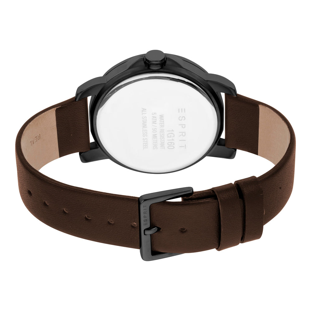 Esprit Men's Elegance - Brown Leather & Black Dial Stainless Steel Watch by i-watch