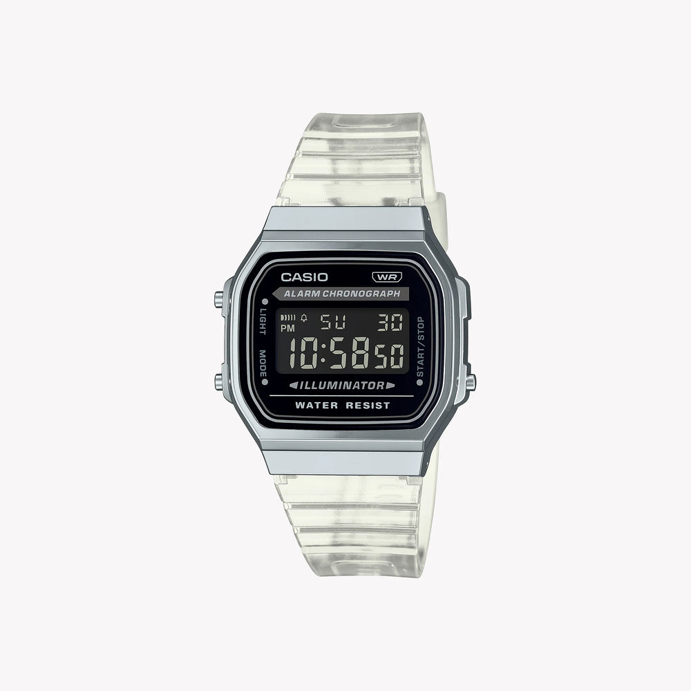 Casio A168xes-1b Digital Watch, Chrome/White | A168xes-1b by i-watch