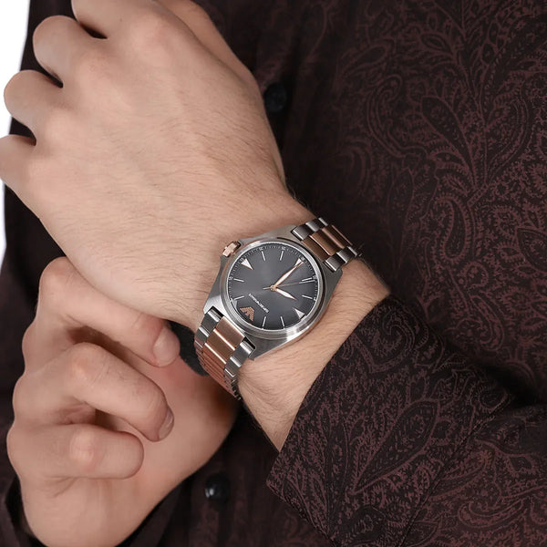 Emporio Armani Men's Silver/Rose Gold Watch, Black Dial | Ar11256