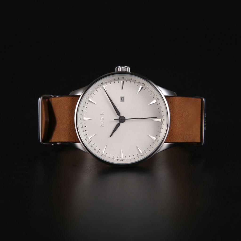 Zink Men's Silver Stainless Steel Watch With Brown Leather Band | Zk127g1ls-12