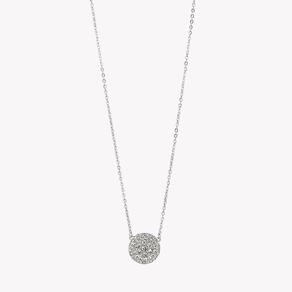 Fossil Women's Silver Necklace, Crystal-Embellished Disc Pendant | JF00138040