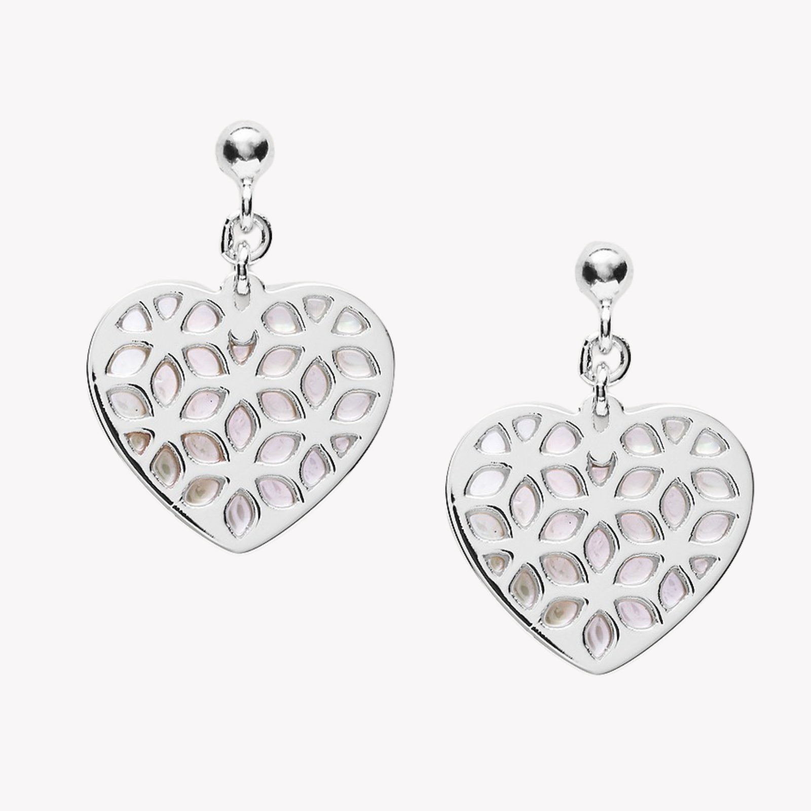 Fossil Women's Silver Earrings, Mother Of Pearl Heart Cut Out | JFS00489040