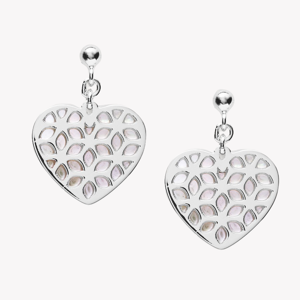 Fossil Women's Silver Earrings, Mother Of Pearl Heart Cut Out | JFS00489040