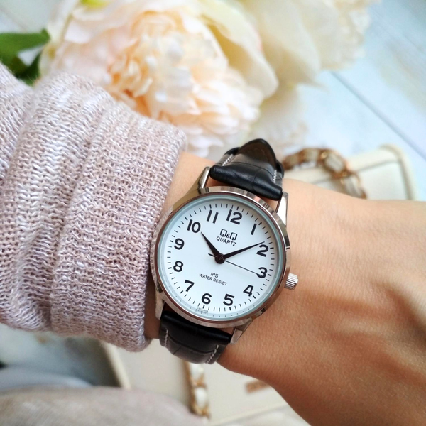 Q&Q Women's Silver & Black Watch, White Dial | C215J304Y