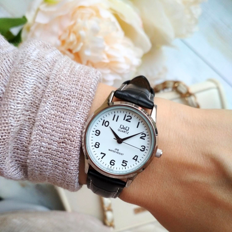 Q&Q Women's Silver & Black Watch, White Dial | C215J304Y
