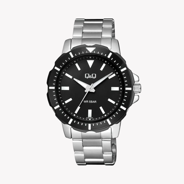 Q&Q Men's Silver Men's Watch, Black Dial | Q43B-002PY