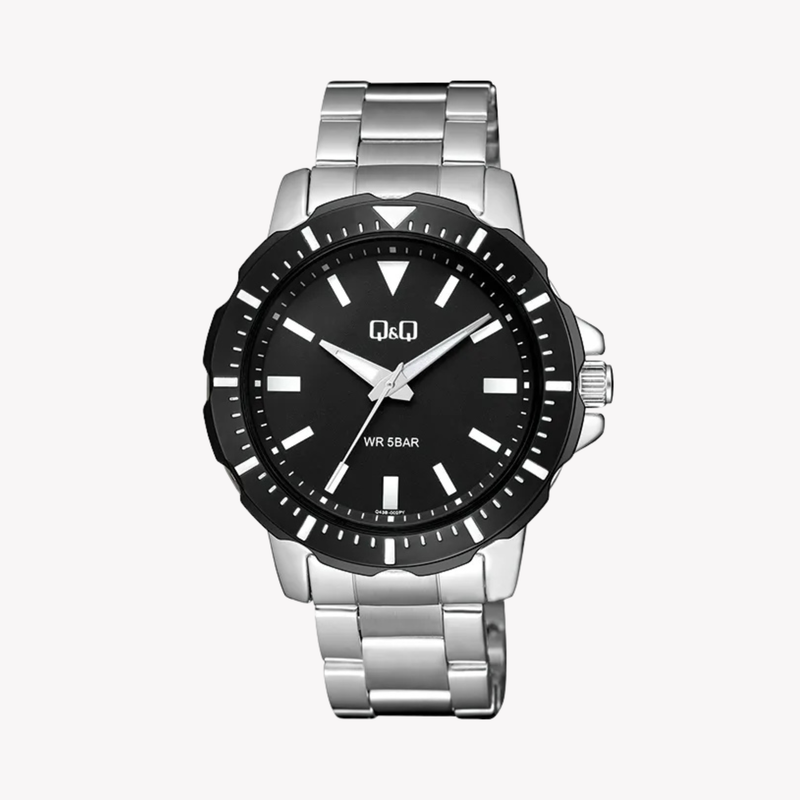 Q&Q Men's Silver Men's Watch, Black Dial | Q43B-002PY