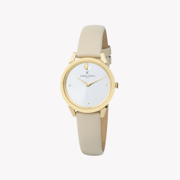 Pierre Cardin Women's Beige Leather Watch, Silver Dial | Cpi.2536