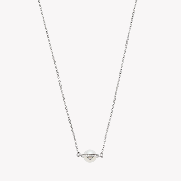 Emporio Armani Women's Silver Necklace, Mother of Pearl & Crystal Logo Pendant | EGS2837040