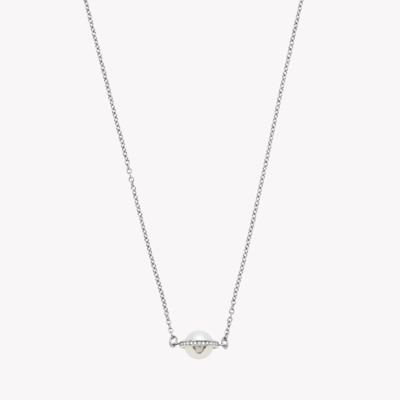Emporio Armani Women's Silver Necklace, Mother of Pearl & Crystal Logo Pendant | EGS2837040