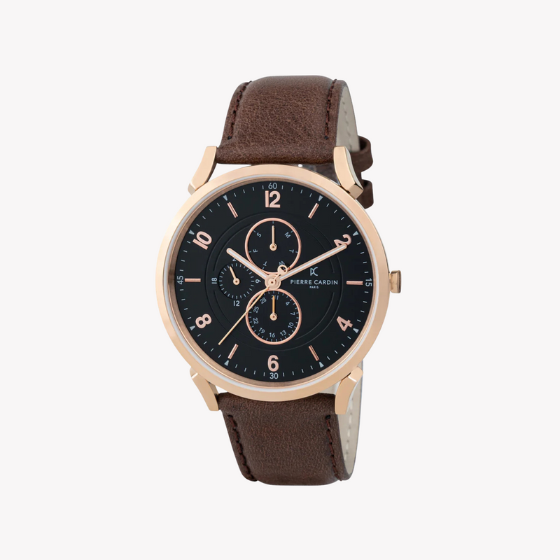 Pierre Cardin Men's Brown Leather Watch, Black Dial | Cpi.2072 by i-watch